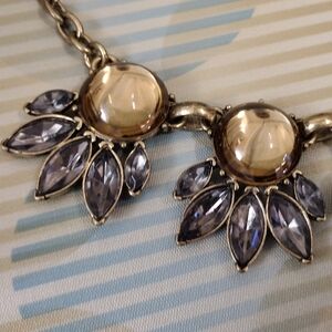 Banana Republic Yellow Cab Gray Rhinestone Gold-Tone Chain Necklace